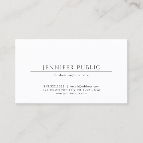 Elegant Minimalist Plain Professional Modern White Business Card