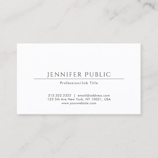 Elegant Minimalist Plain Professional Modern White Business Card (Front)
