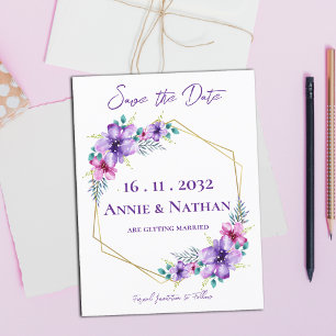 Elegant Minimalist Pretty Purple Floral Wedding Announcement Postcard