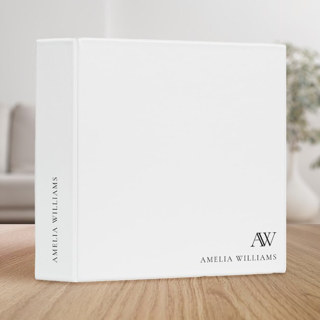 Elegant Minimalist Professional Monogram 3 Ring Binder (Creator Uploaded)