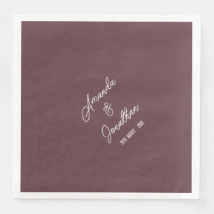 Elegant Minimalist Purple Brown and White Wedding Paper Dinner Napkins