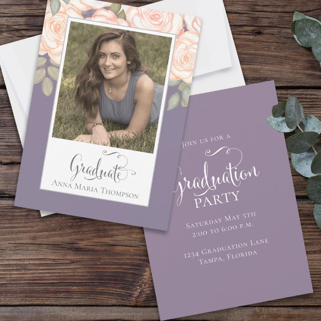 Elegant Minimalist Purple Graduation Photo Card (Creator Uploaded)