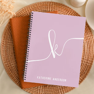 Elegant Minimalist Purple Script Monogram Bullet Notebook