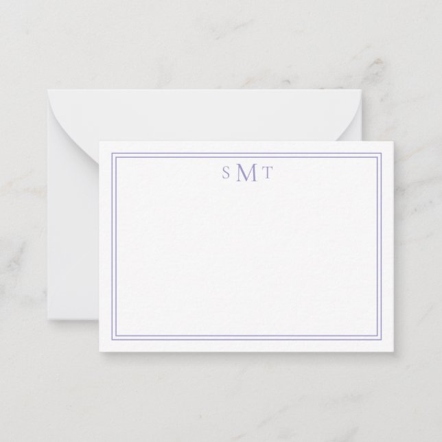 Elegant Minimalist Purple Three Letter Monogram Note Card (Front)