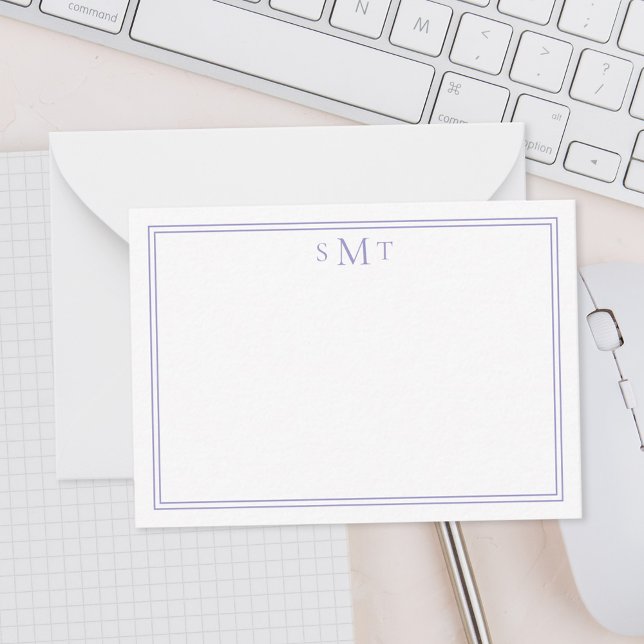 Elegant Minimalist Purple Three Letter Monogram Note Card (Creator Uploaded)