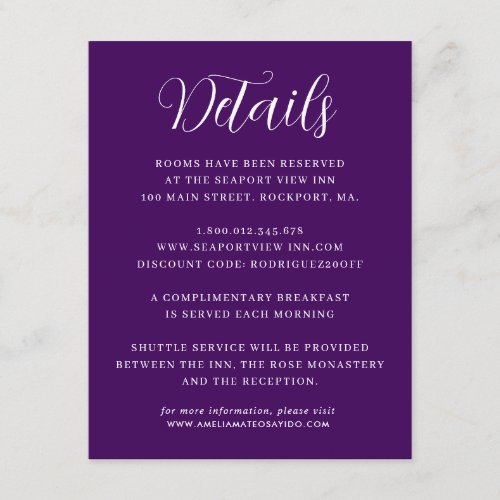 Elegant Minimalist Purple Wedding Details Enclosure Card