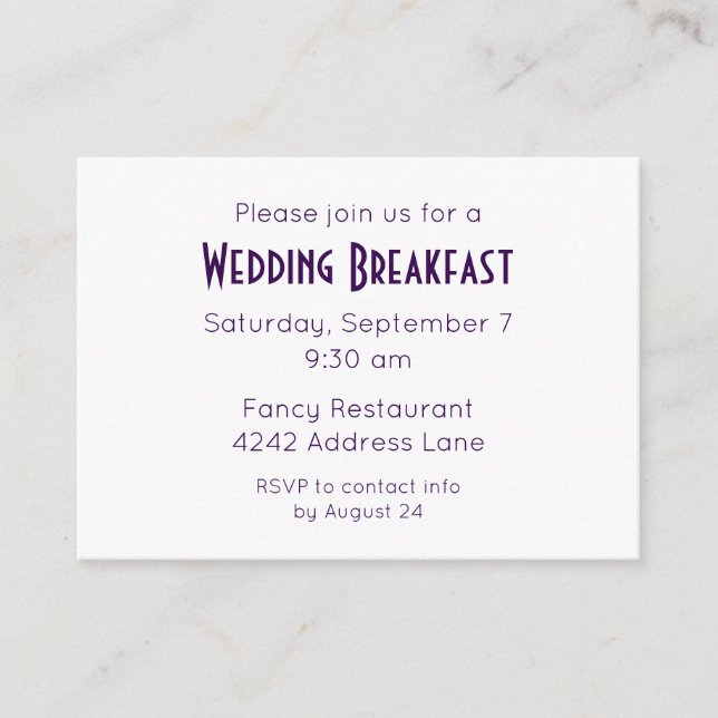 Elegant Minimalist Purple Wedding Event Invitation (Front)