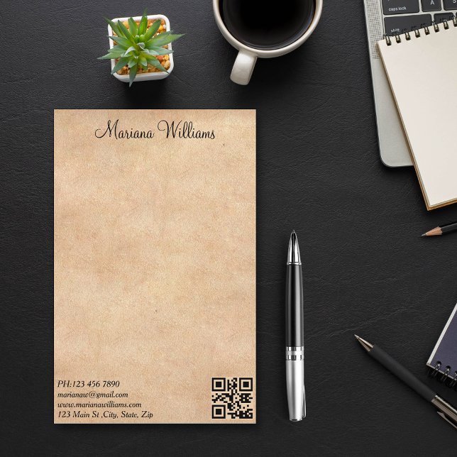 elegant minimalist qr code business kraft brown stationery (Creator Uploaded)