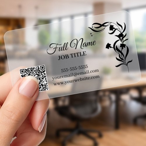 Elegant Minimalist QR Code Frosted Clear Business Cards