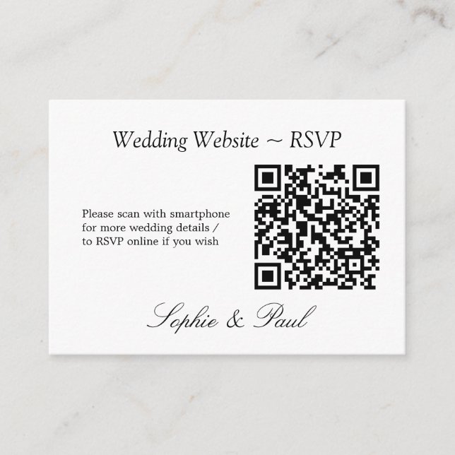Elegant Minimalist QR Code Website RSVP Card (Front)