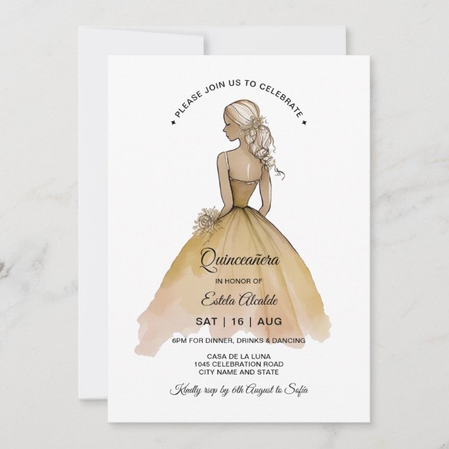 Elegant Minimalist Quinceañera Invitation (Front)