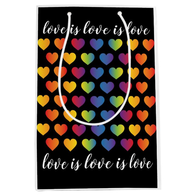 Elegant Minimalist Rainbow Heart Design Medium Gift Bag (Front)