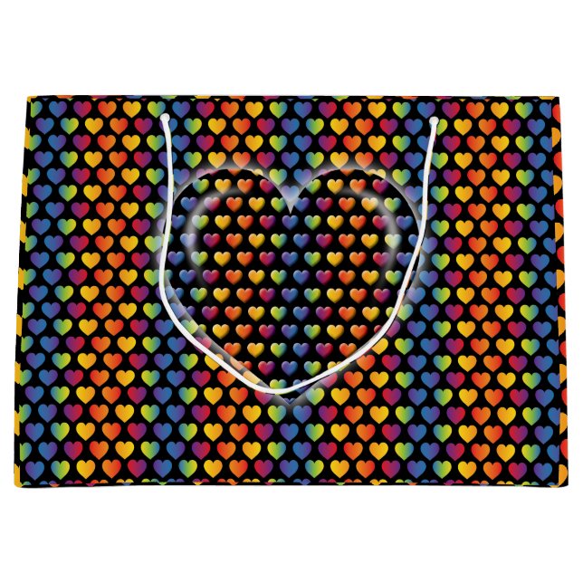 Elegant Minimalist Rainbow Hearts Large Gift Bag (Front)