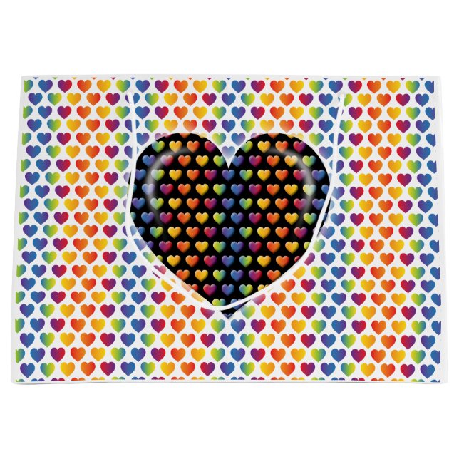 Elegant Minimalist Rainbow Hearts Large Gift Bag (Front)