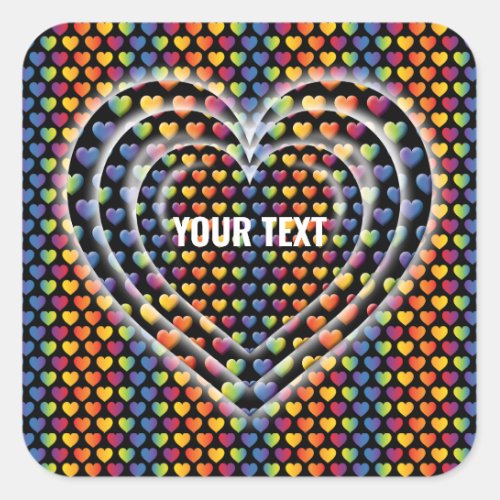Elegant Minimalist Rainbow Hearts Square Sticker