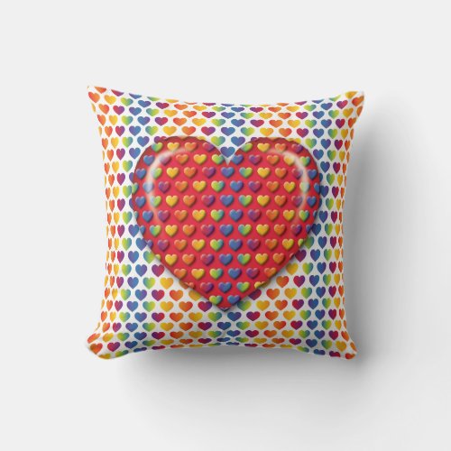 Elegant Minimalist Rainbow Hearts Throw Pillow