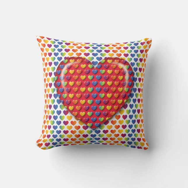 Elegant Minimalist Rainbow Hearts Throw Pillow (Front)