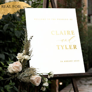 Elegant Minimalist Real Foil Wedding Welcome Sign