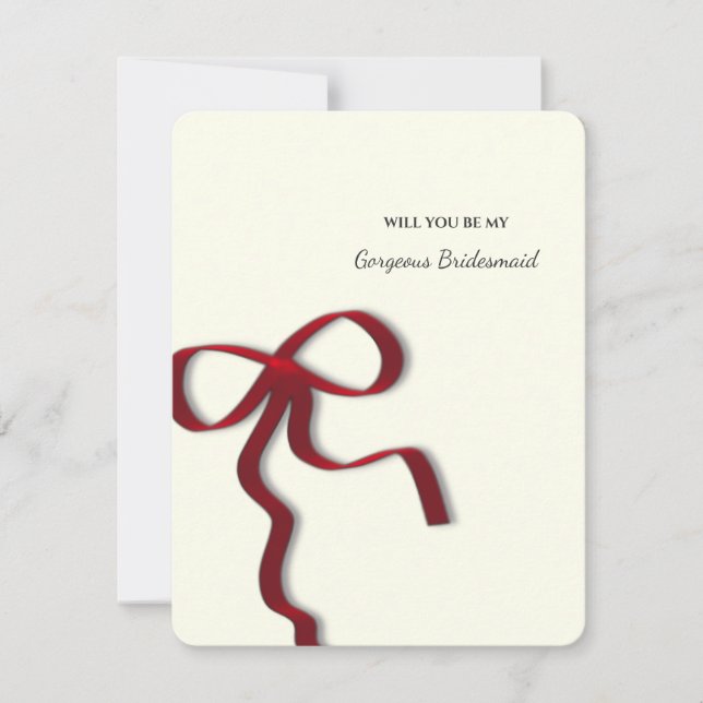 Elegant Minimalist Red Bow Bridesmaid Proposal Invitation (Front)
