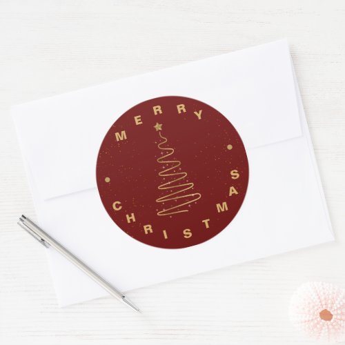 Elegant Minimalist Red Gold Star Merry Christmas Classic Round Sticker