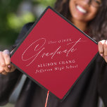 Elegant Minimalist Red Graduation Cap Topper<br><div class="desc">Elegant graduation cap topper featuring "Graduate" displayed in a beautiful white calligraphy script with a red background. Personalize the graduation cap topper with the graduate's name,  school name,  and graduation year.</div>
