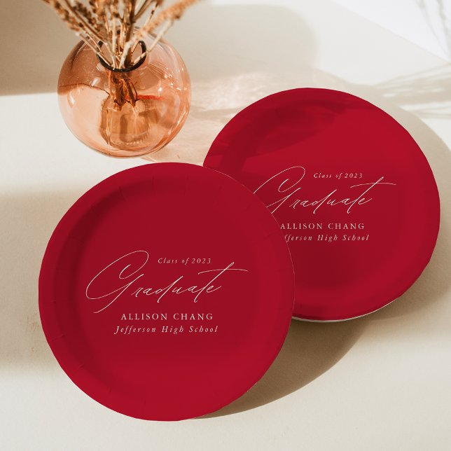 Elegant Minimalist Red Graduation Paper Plates (Creator Uploaded)