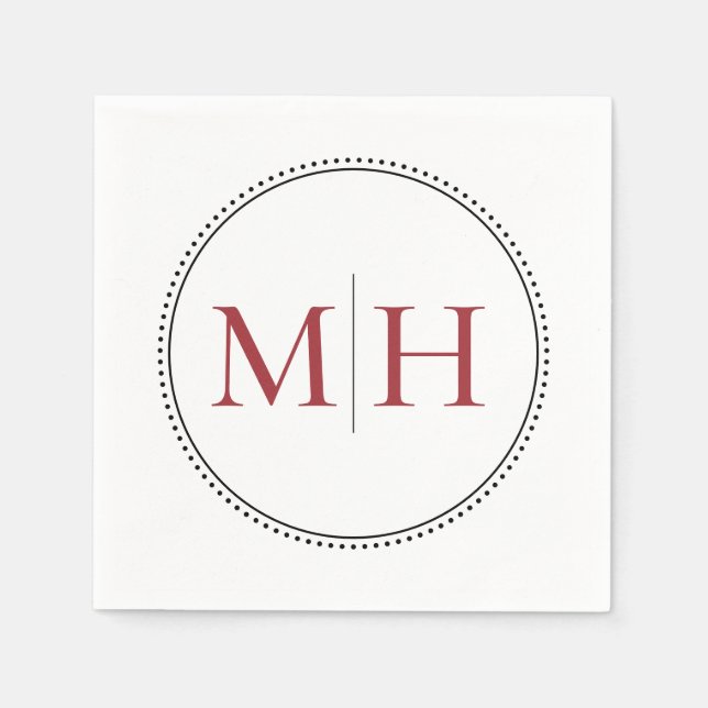 Elegant Minimalist Red Monogram Wedding Napkins (Front)