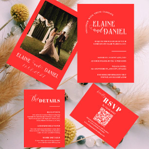 Elegant Minimalist red Photo Wedding  Invitation