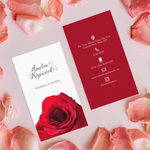 Elegant Minimalist Red Rose Business Card