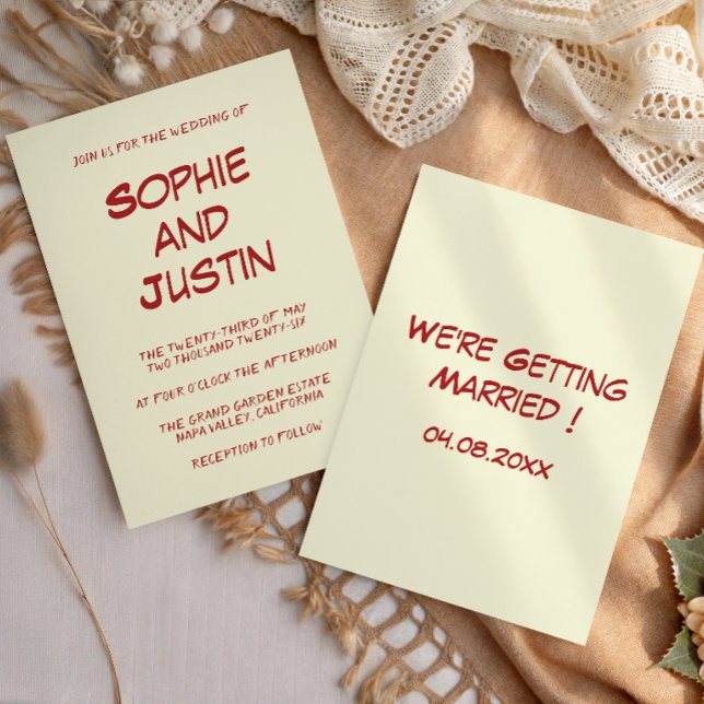 Elegant Minimalist Red Script Wedding Invitation (Creator Uploaded)