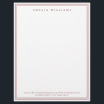 Elegant Minimalist Red Two Border Letterhead<br><div class="desc">Create your own personalized letterhead with elegant chic typography name and two border lines in red color.</div>