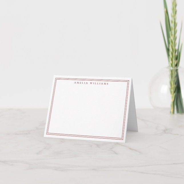 Elegant Minimalist Red Two Border Note Card (Front)