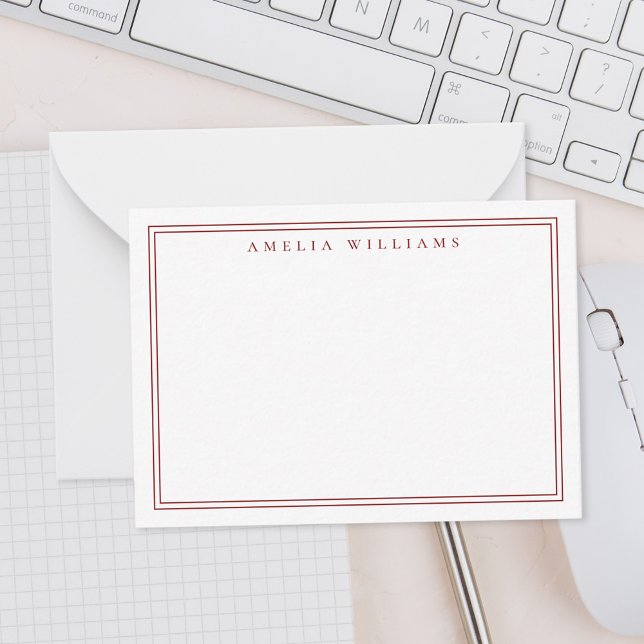Elegant Minimalist Red Two Border Note Card (Creator Uploaded)