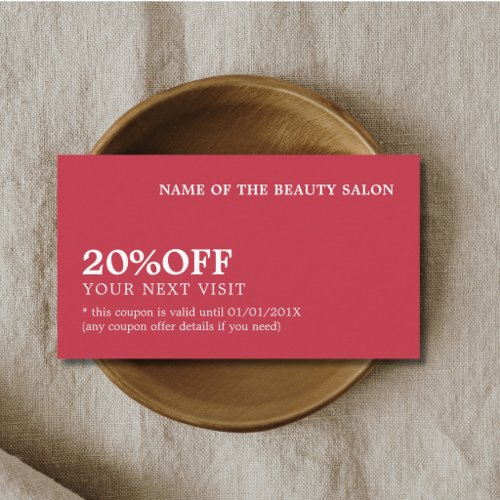 Elegant Minimalist Red White Beauty Discount Card