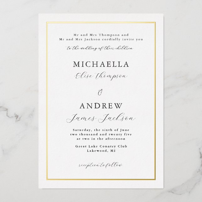 Elegant Minimalist Refined Wedding Invitation Foil Invitation (Front)