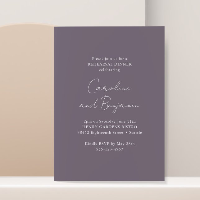 Elegant Minimalist Rehearsal Dinner Dusty Purple Invitation (Creator Uploaded)