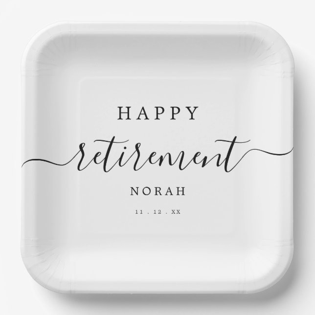 Elegant Minimalist Retirement Party Script  Paper Plates (Front)
