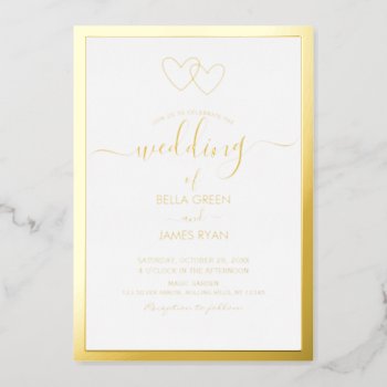 Elegant Minimalist Romantic Hearts Photo Wedding Foil Invitation by FancyMeWedding at Zazzle