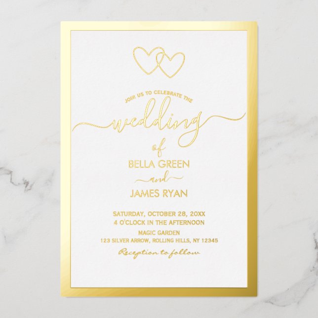 Elegant Minimalist Romantic Hearts Photo Wedding Foil Invitation (Front)