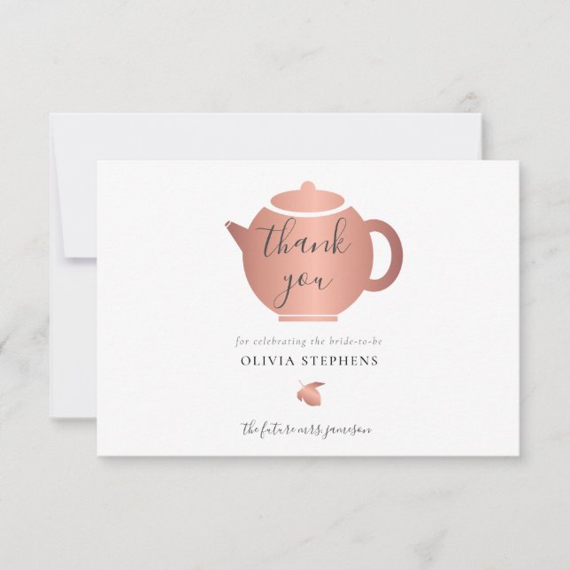 Elegant Minimalist Rose Gold Bridal Shower Tea Thank You Card (Front)