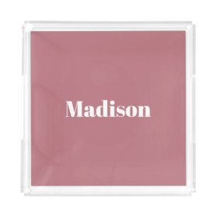 Elegant Minimalist Rose Gold White Name Acrylic Tray