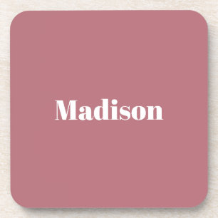 Elegant Minimalist Rose Gold White Name Beverage Coaster