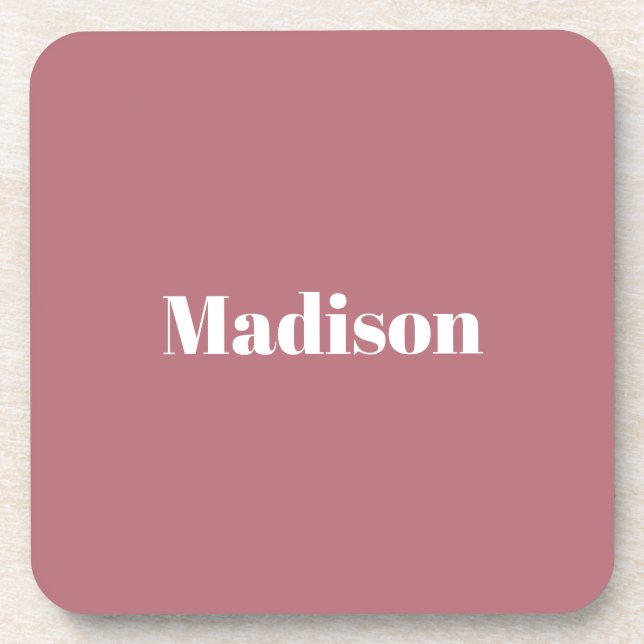 Elegant Minimalist Rose Gold White Name Beverage Coaster (Front)