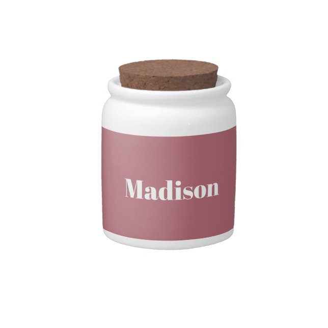 Elegant Minimalist Rose Gold White Name Candy Jar (Front)