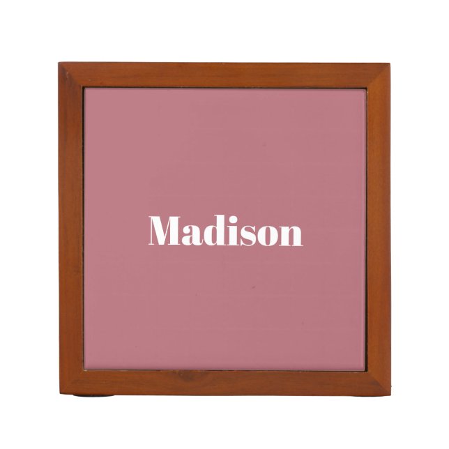 Elegant Minimalist Rose Gold White Name Desk Organizer (Front)