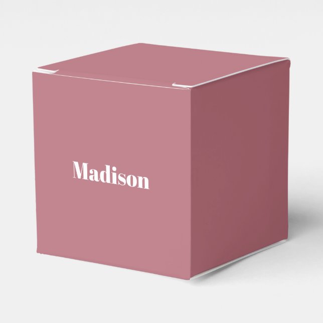 Elegant Minimalist Rose Gold White Name Favor Boxes (Front Side)