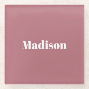 Elegant Minimalist Rose Gold White Name Glass Coaster