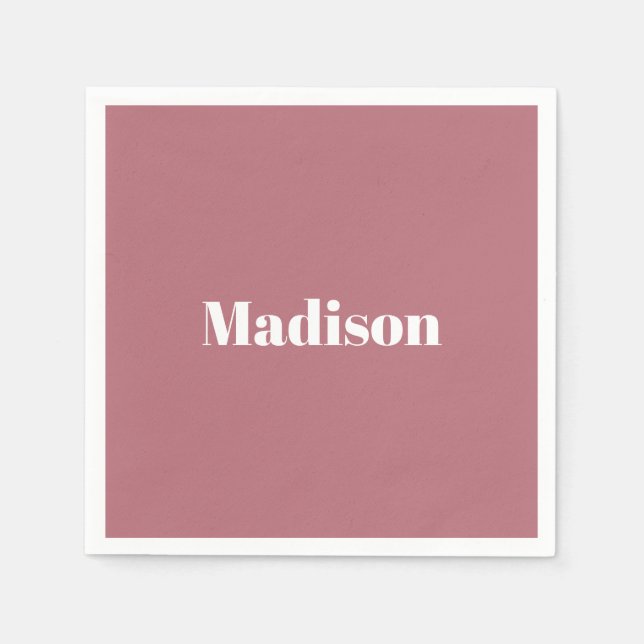 Elegant Minimalist Rose Gold White Name Napkins (Front)