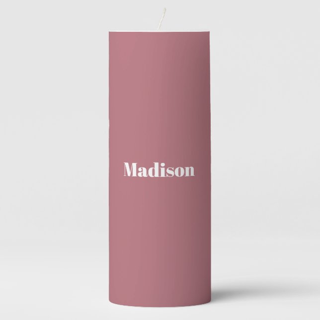 Elegant Minimalist Rose Gold White Name Pillar Candle (Front)