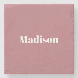 Elegant Minimalist Rose Gold White Name Stone Coaster